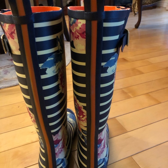 Joules Navy Striped Floral Rain Boots - Picture 2 of 5